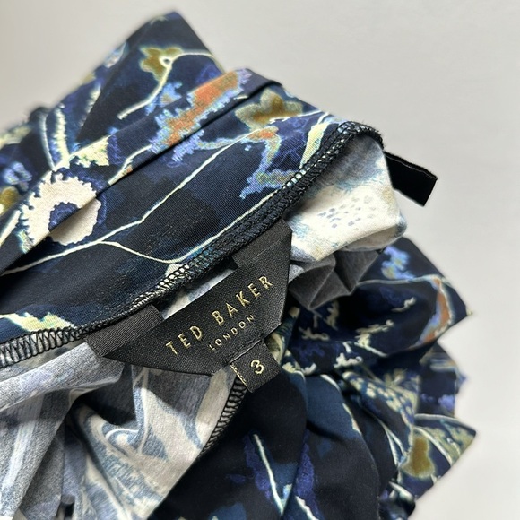 Ted Baker Dress Choliee Bodycon Midi High Neck Long Sleeve Floral Blue 3 Medium - Picture 10 of 11